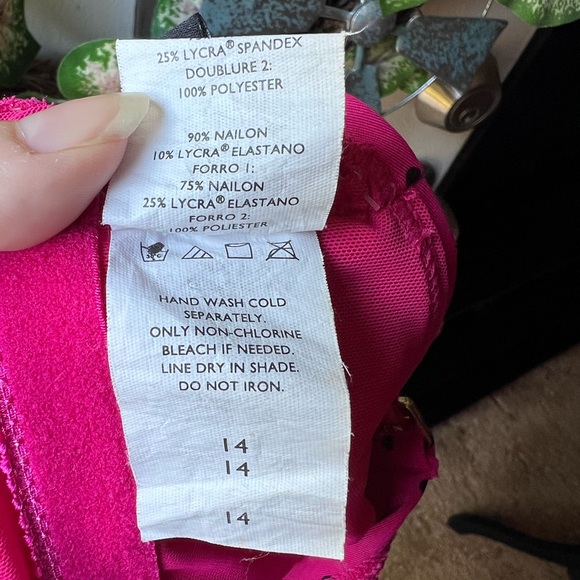 Jantzen One Piece Swimsuit Bathing Suit Strapless Ruffle Hot Pink Polka Dot 14. - Picture 3 of 16